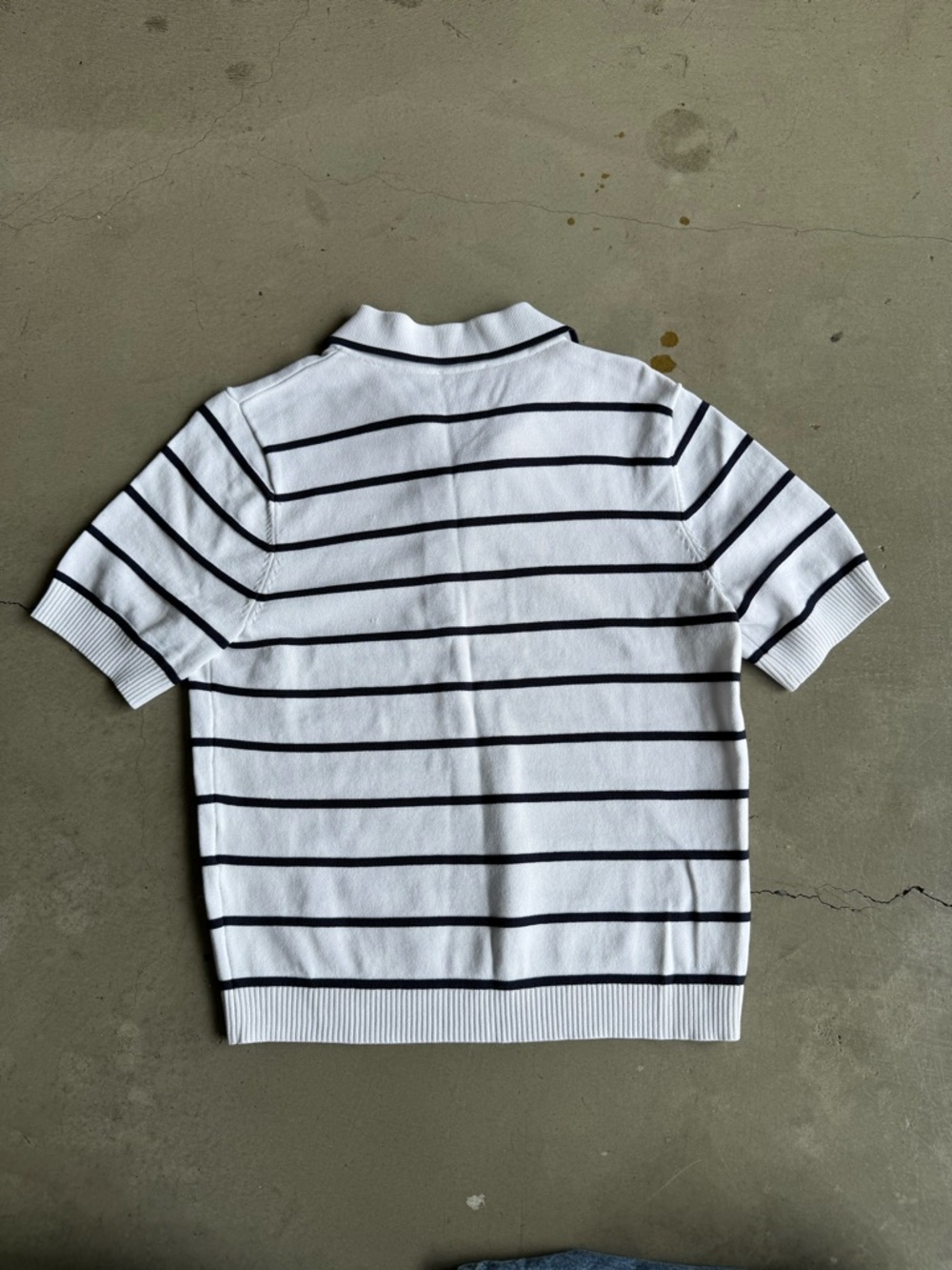 On 34th / Striped Knit Short Sleeve Polo Sweater Top / white black - Picture 8 of 8